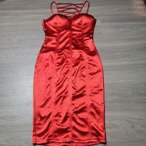 Sleek Red Satin Dress with Strappy Back